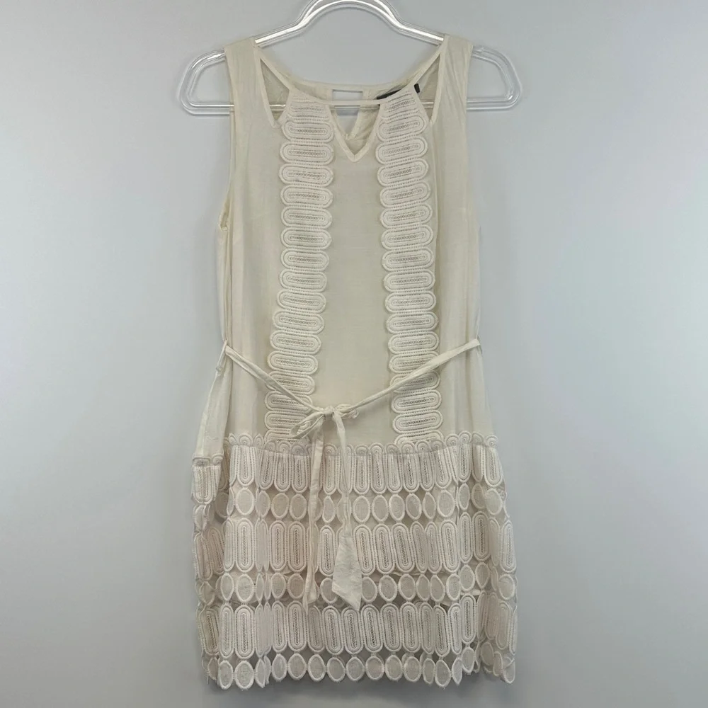 Gracia Cream Lace Panel Silk Blend Sleeveless Mini Dress Boho Romantic L Gracia Cream Lace Panel Silk Blend Sleeveless Mini Dress Boho Romantic L